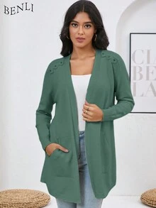 Women's Casual Solid Color Mid-Long Lapel Sweatshirt Sweater