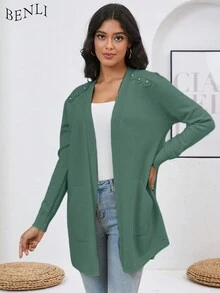 Women's Casual Solid Color Mid-Long Lapel Sweatshirt Sweater