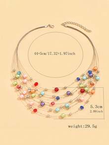 1 件波西米亚风彩色珍珠个性化女士手工串珠水晶优雅简约风格项链颈链 - 彩色 - 查看 4