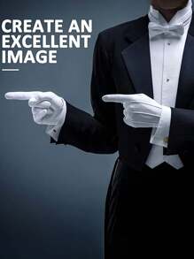 男士短款纯白色正式手套，适合制服、游行、燕尾服、珠宝检查、婚礼、仪式、派对、葬礼