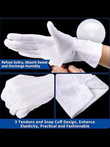 男士短款纯白色正式手套，适合制服、游行、燕尾服、珠宝检查、婚礼、仪式、派对、葬礼