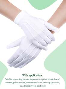 男士短款纯白色正式手套，适合制服、游行、燕尾服、珠宝检查、婚礼、仪式、派对、葬礼
