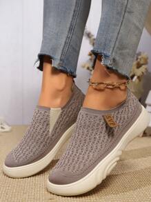 女士休闲运动鞋柔软透气网眼衬里时尚平底鞋 - 咖啡棕 - 查看 5