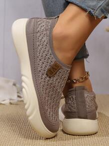 女士休闲运动鞋柔软透气网眼衬里时尚平底鞋 - 咖啡棕 - 查看 3