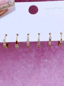 Shescity 6件套时尚锆石耳钉及单只耳环，适合女性日常佩戴 - 金黃色 - 查看 2
