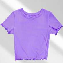 Solid Ruched Ribbed T-Shirt - Lila paars - Bekijken 2