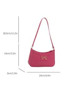 女士优雅新月形腋下单肩包，时尚休闲时尚，纯色腋下包 - 玫紅色 - 查看 7