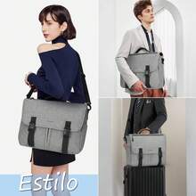 Portafolios Para Hombre y Mujer Funda Para Laptop 15.6 Pulgadas Impermeable,Bolsa Maletin para laptop Grande Capacidad - Gris - Ver 6