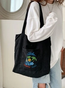 女士托特包，纯色手提包，大容量，礼品，DIY，生日礼物，旅行，上学，万圣节，圣诞节，可定制照片，可定制名字，适合旅行，旅行必备，女士手提包，小口袋，送给女朋友、妈妈、母亲节的礼物 - 黑色 - 查看 5