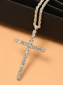 2pcs Rhinestone Cross Charm Necklace Copper Jewelry