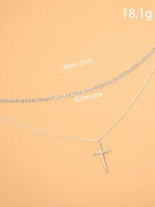 2pcs Rhinestone Cross Charm Necklace Copper Jewelry