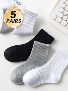 5 par czarno-białych/szarych skarpetek dziecięcych, skarpetki sportowe do kostki dla dzieci w jednolitym kolorze, skarpetki dla nastolatków i uczniów, gładkie, oddychające, klasyczne, minimalistyczne, oddychające, wygodne, modne skarpetki sportowe, skarpetki dla małych dzieci do noszenia w pomieszczeniach, odpowiednie do codziennego noszenia