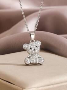 1 mặt dây chuyền hình gấu đính đá Cubic Zirconia dễ thương, dây chuyền thép không gỉ, thích hợp cho bé gái, phụ kiện trang trí Giáng sinh, tiệc tùng mùa đông thời trang, đeo hàng ngày. - Bạc - Xem 4