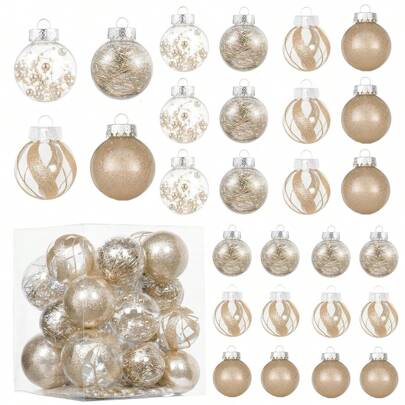 22 pezzi di palline di Natale in plastica infrangibili, decorazioni da appendere per albero di Natale, con riempimenti delicati e luccicanti, adatte per decorazioni natalizie, feste di Ognissanti e altre decorazioni