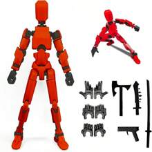 1 conjunto de bonecos humanoides móveis articulados, que precisam ser montados manualmente, incluindo: humanoide + 3 pares de mãos + baguete + arma + machado + espada + faca, podem ser posicionados em uma variedade de formas e estilos interessantes. Modelos de pintura humanoides impressos em 3D de robótica faça você mesmo