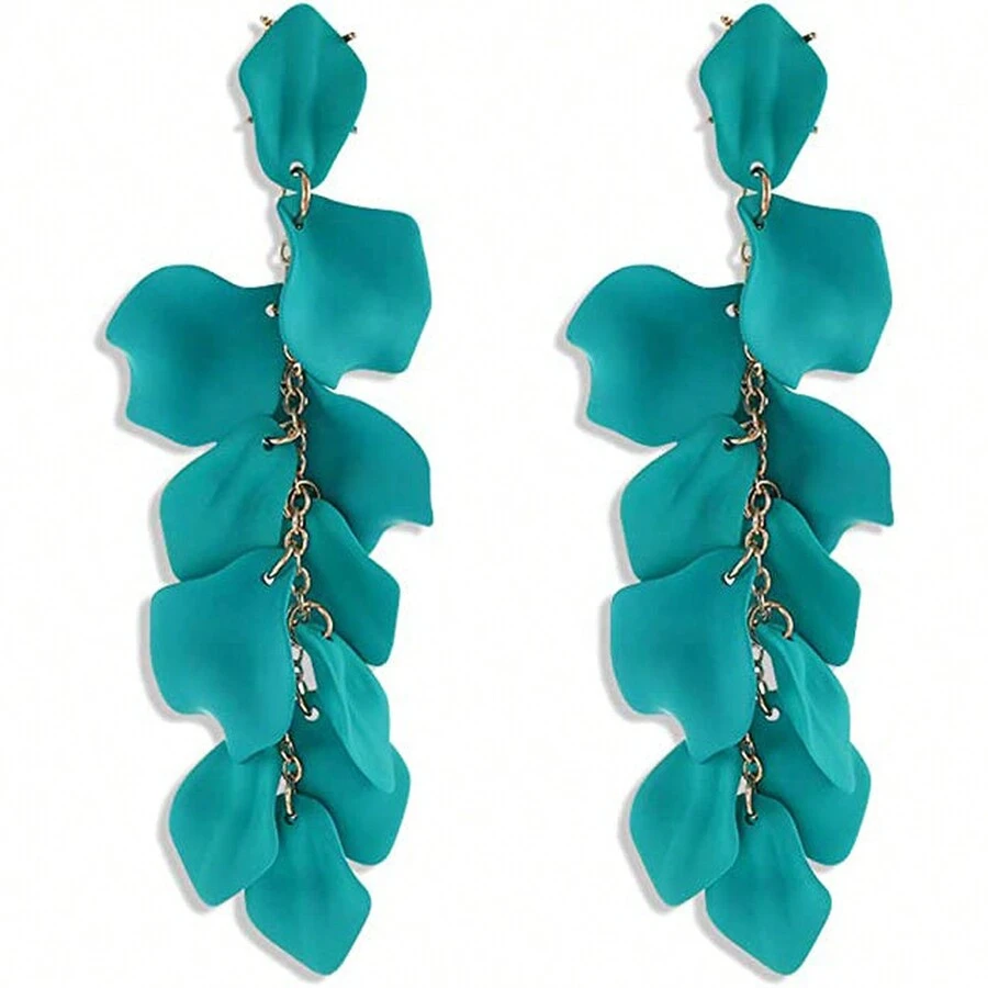 Pellet Digital Electronic Technology Co Long Acrylic Rose Petal Earrings - 綠色 - 查看 1