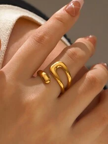 1 chiếc nhẫn hở hình tròn hình học đơn giản bằng thép không gỉ, phong cách thời trang phù hợp với phụ nữ, đeo hàng ngày và dự tiệc, món quà tuyệt vời cho bạn bè - Vàng - Xem 8