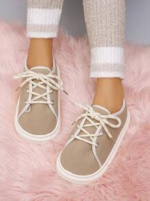 Dimensiuni plus mari Moda pentru femei în aer liber/interioară Bej Cravată groasă de frânghie Căptușeală de pluș Moale, confortabil, Anti-alunecare, Papuci pufosi pentru toamnă/iarnă, pantofi ușori pentru acasă