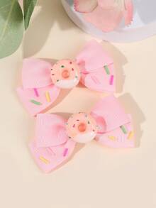 2 chiếc kẹp tóc nơ dễ thương ngọt ngào cho bé gái, nơ tóc trang trí hình bánh rán, kẹp tóc mái, thích hợp sử dụng hàng ngày - Nhiều màu - Xem 6