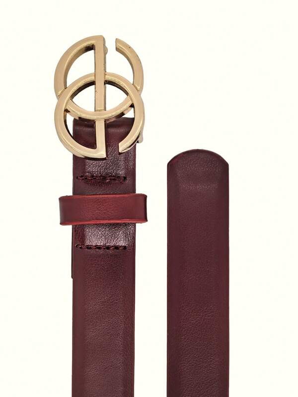 Fashion 3D Geometric Pattern Burgundy Red Women's Belt, Solid Color Geometric Pattern Casual Elegant Sexy Streetwear Palace Style Business Party PU Leather Accessory For Autumn/Winter