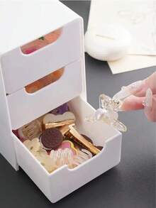 3 层抽屉收纳盒、化妆品收纳盒、桌面收纳盒、迷你桌面收纳盒、珠宝和化妆品抽屉收纳盒、多功能收纳盒、护肤品抽屉收纳盒、可折叠塑料盒最佳礼物 - 彩色 - 查看 7