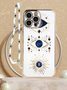 1 Pc TPU Electroplated Phone Case With Eye Pattern And 1 Pc White Eye Strap Waterproof Shockproof Anti-Fall Scratch Resistant - Multicolor - View 4