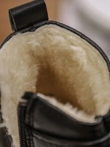 Giày bốt ngắn Anh thời trang mùa đông cho trẻ em, giày bốt ấm áp cho bé trai bé gái có quai - màu đen - Xem 10