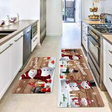 1 件圣诞主题木纹背景雪人门垫