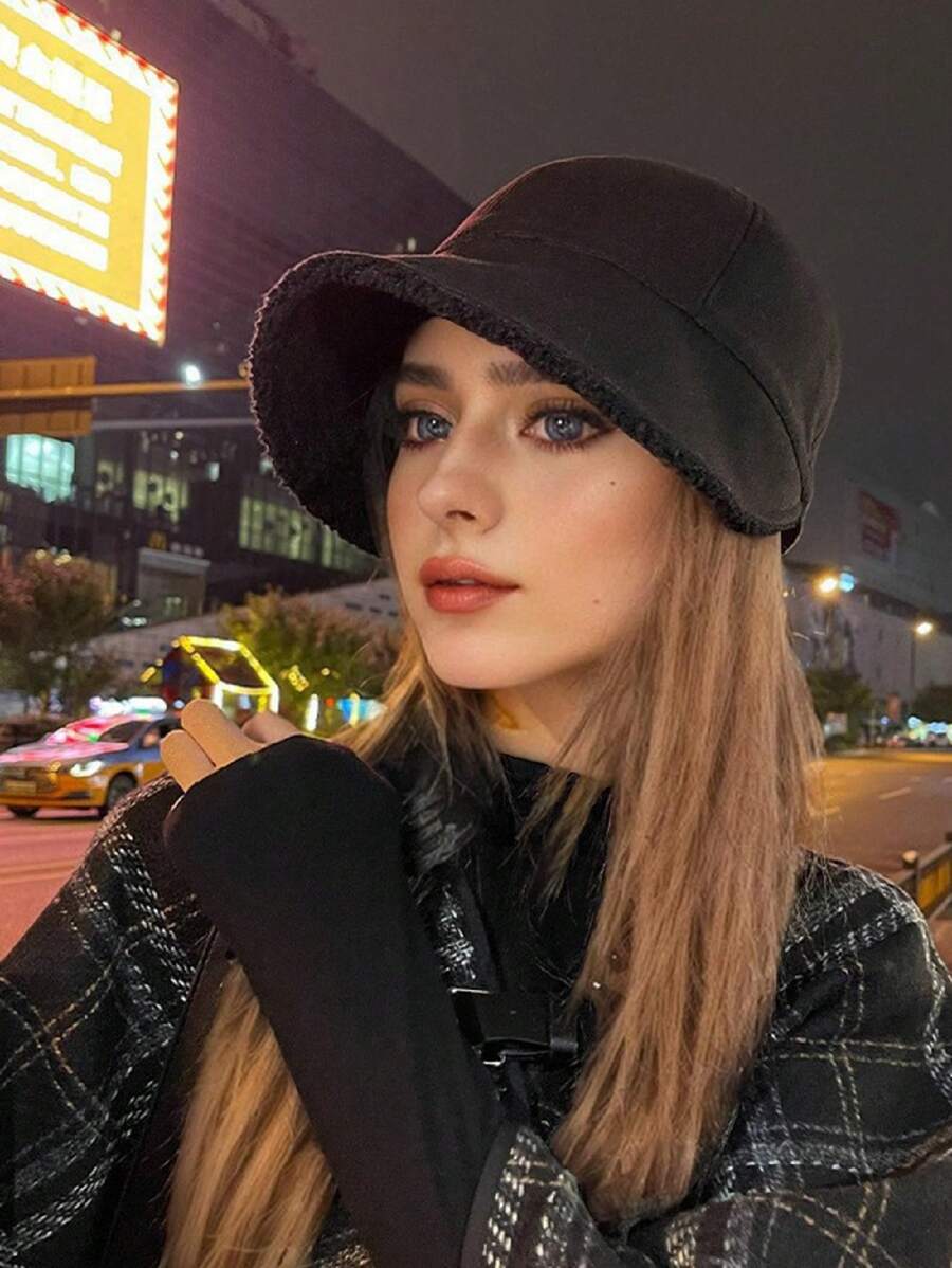 1pc Versatile Thickened Sherpa Thermal Lined Warm Upgraded Short Brim Hat, Minimalist Classic Style Suitable For Various Face Shapes, For Home, Outdoor, Cycling, Sports, Gathering Winter Fall - Multicolor - View 1