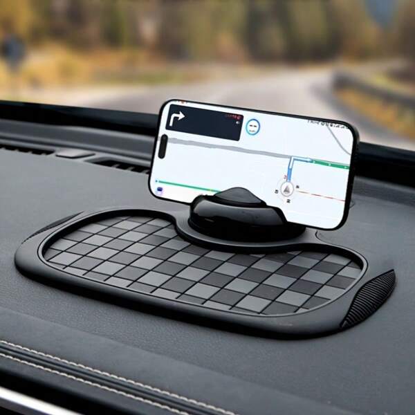 Multifunktionale Armaturenbrett-Matte für Autos mit Handyhalterung & Nummernschild - rutschfestes PVC Interieur-Accessoire
