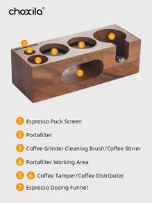 choxila 1 件装意式浓缩咖啡压粉器、木制咖啡压粉器、意式浓缩咖啡收纳盒和咖啡手柄支架、意式浓缩咖啡压粉底座和咖啡手柄支架、台面咖啡机收纳盒、意式浓缩咖啡配件 - Espresso Organizer - 查看 6