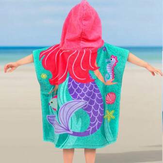 1 Peça Toalha com Capuz Macia e Absorvente, Poncho de Desenho Animado Superfibra, Toalha de Praia para Crianças para Natação, Roupão de Banho para Meninos e Meninas de 0 a 6 Anos