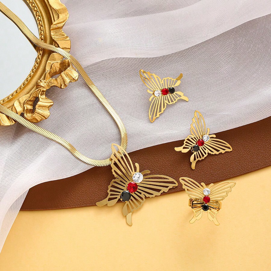 4 Pieces/Set 18K GoldPlated Stainless Steel HighEnd Elegant Three