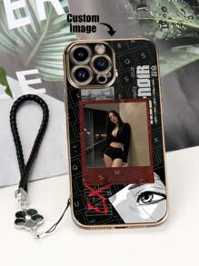 1 pieza Protector de teclado de TPU plateado negro con para personalizar imagen, Funda anti-caída para teléfono + 1 pieza Pulsera de cuentas de perlas falsas en forma de corazón negro, compatible con funda de iPhone/funda a juego/soporte para teléfono/funda divertida/funda para teléfono Android/funda para teléfono/funda para teléfono OPPO/compatible con iPhone 15 Pro Max/A14/A54/A52/A31 4G