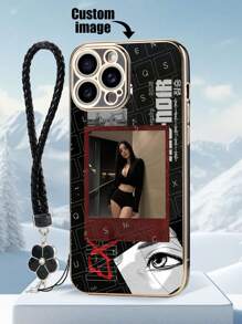 1 pieza Protector de teclado de TPU plateado negro con para personalizar imagen, Funda anti-caída para teléfono + 1 pieza Pulsera de cuentas de perlas falsas en forma de corazón negro, compatible con funda de iPhone/funda a juego/soporte para teléfono/funda divertida/funda para teléfono Android/funda para teléfono/funda para teléfono OPPO/compatible con iPhone 15 Pro Max/A14/A54/A52/A31 4G