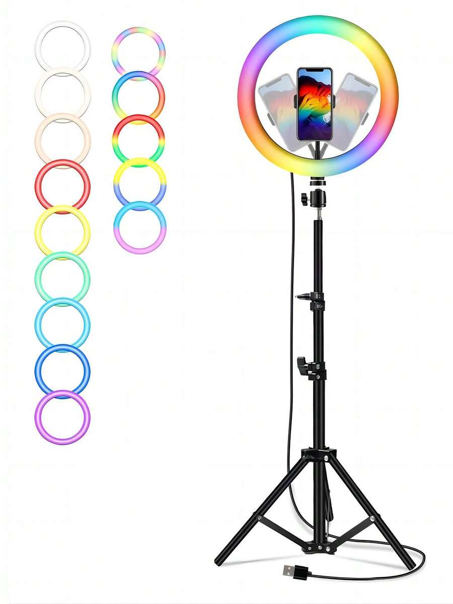 1.1m Triangle Tripod Stand With 10Inch RGB Live Streaming Light