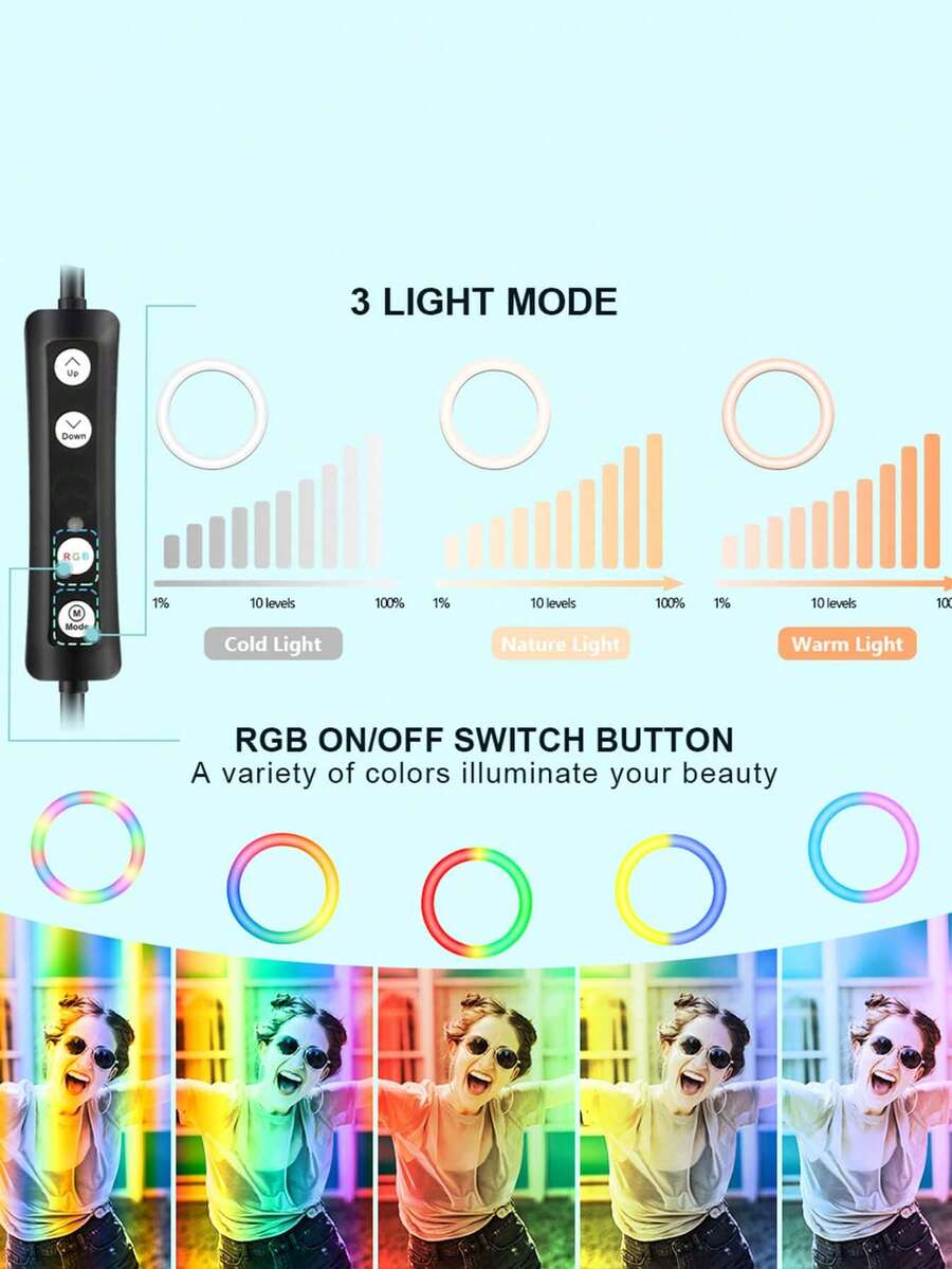 1.1m Triangle Tripod Stand With 10Inch RGB Live Streaming Light