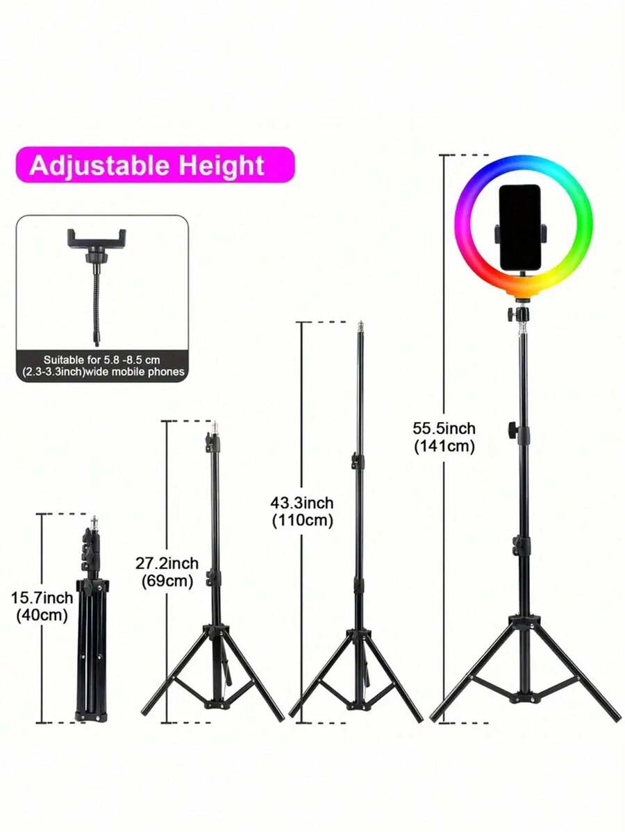 1.1m Triangle Tripod Stand With 10Inch RGB Live Streaming Light