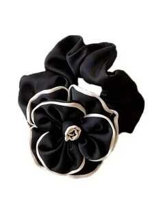 1 pieza Accesorio para el cabello de mujer Lazo para el pelo de satén con flor de camelia