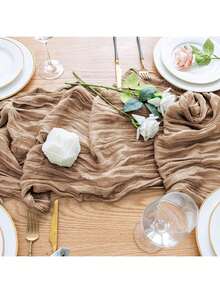 Cheesecloth Table Runner 12Pack 10FT Nude Brown Boho Gauze Cheese Cloth Table Runner For Party Long Rustic Sheer Table Runners For Baby Bridal Shower Wedding Easter Table Decor - Nude Brown - View 5