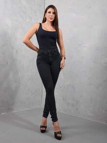 Women's High-Waisted Black Skinny Jeans Lift Your Butt - màu đen - Xem 4