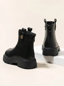 女童靴子秋冬儿童短靴短靴秋冬宝宝女孩真皮靴子靴子短靴 - 黑色 - 查看 4