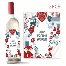 2 件圣诞酒瓶贴纸，节日节日酒瓶贴花，田园主题剪纸，适合季节性庆祝活动，适合家人和朋友的礼物，圣诞节 - 彩色 - 查看 6