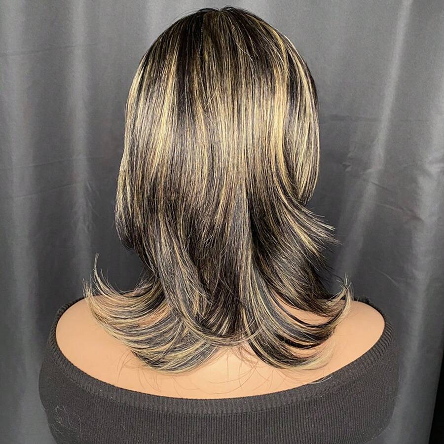 Short Pixie Cut Wigs With Bangs Dovetail Straight Highlight Blonde Remy