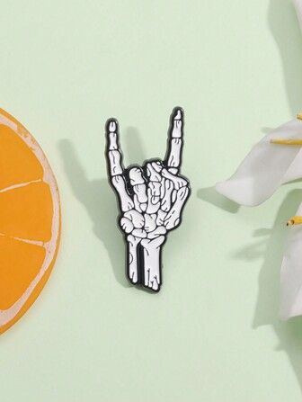 1 件万圣节骷髅手珐琅别针定制摇滚手势胸针翻领徽章朋克哥特式珠宝礼物送给孩子朋友