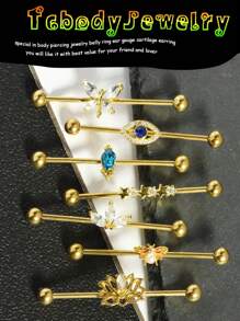 1-7 件/套金色工业耳环脚手架杆 38 毫米不锈钢 14G 蝴蝶水钻工业穿孔首饰男女软骨螺旋工业杠铃适合派对日常佩戴 - industrial earring - 查看 1