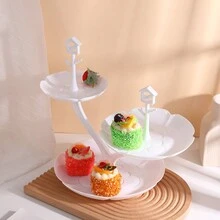 European-Style Three-Layer Fruit Plate, Dry Fruit Plate, Afternoon Tea Small Tray, Dessert Dessert, Multi-Layer Cake Stand, Cake Three-Layer Fruit Plate (Round) - White - View 4