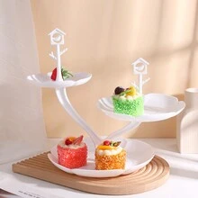 European-Style Three-Layer Fruit Plate, Dry Fruit Plate, Afternoon Tea Small Tray, Dessert Dessert, Multi-Layer Cake Stand, Cake Three-Layer Fruit Plate (Round) - White - View 5
