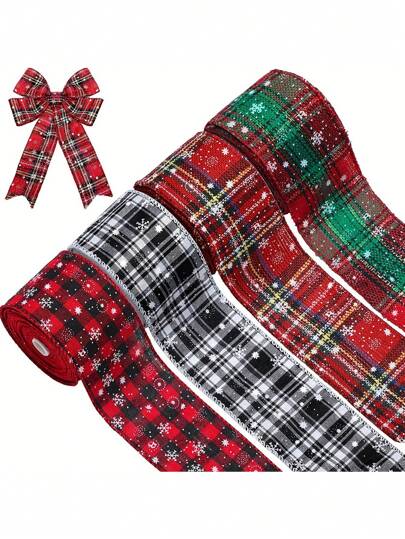 1 szt. wstążka w kratkę świąteczną z drucianym brzegiem, dekoracyjna wstążka materiałowa do pakowania prezentów świątecznych i dekoracji choinkowych, dekoracja pokoju, wystrój domu, wystrój biura, dekoracja na imprezę tematyczną, wystrój świąteczny, wstążka świąteczna, zimowe dekoracje świąteczne