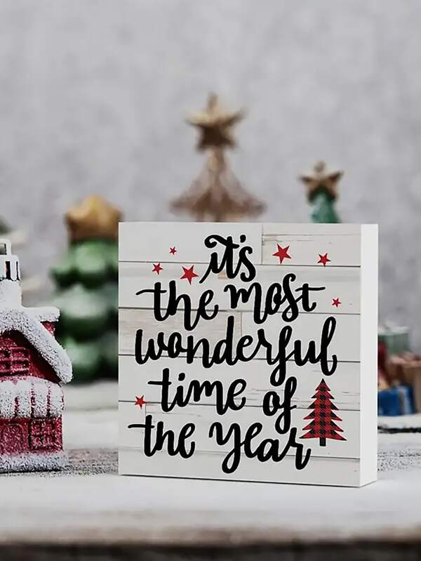 Christmas It's The Most Wonderful Time Of The Year Red Christmas Tree Stars Santa Artwork Funny Gifts Farmhouse Xmas Home Decor PVC Sign, Decorative Office Desk Celebration Farmhouse Accessories Plaque Affirmations Table Sign For Cabinet Shelf